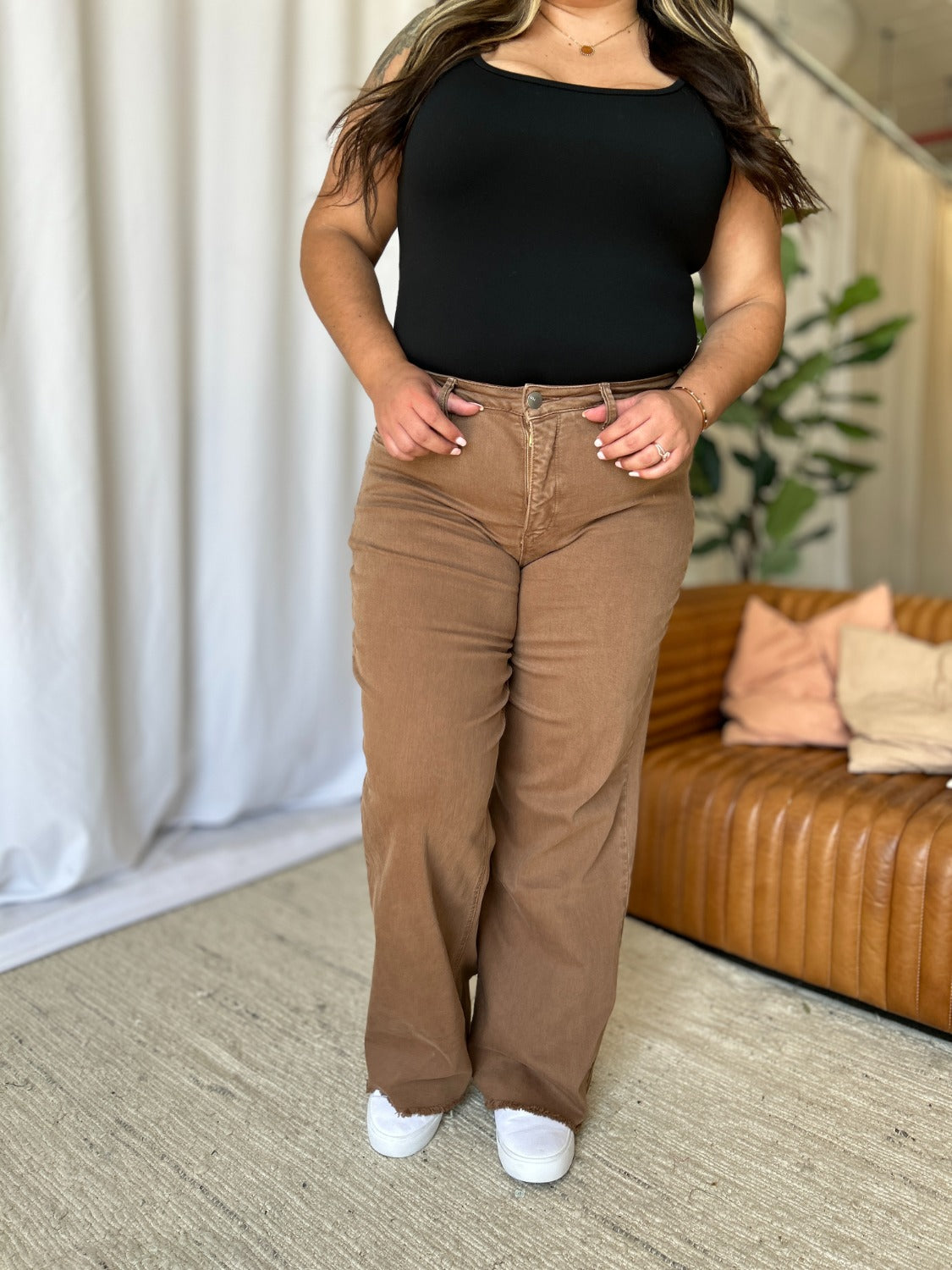 LIZAKOSHT  -  RFM Full Size High Rise Garment Dye Wide Leg Jeans