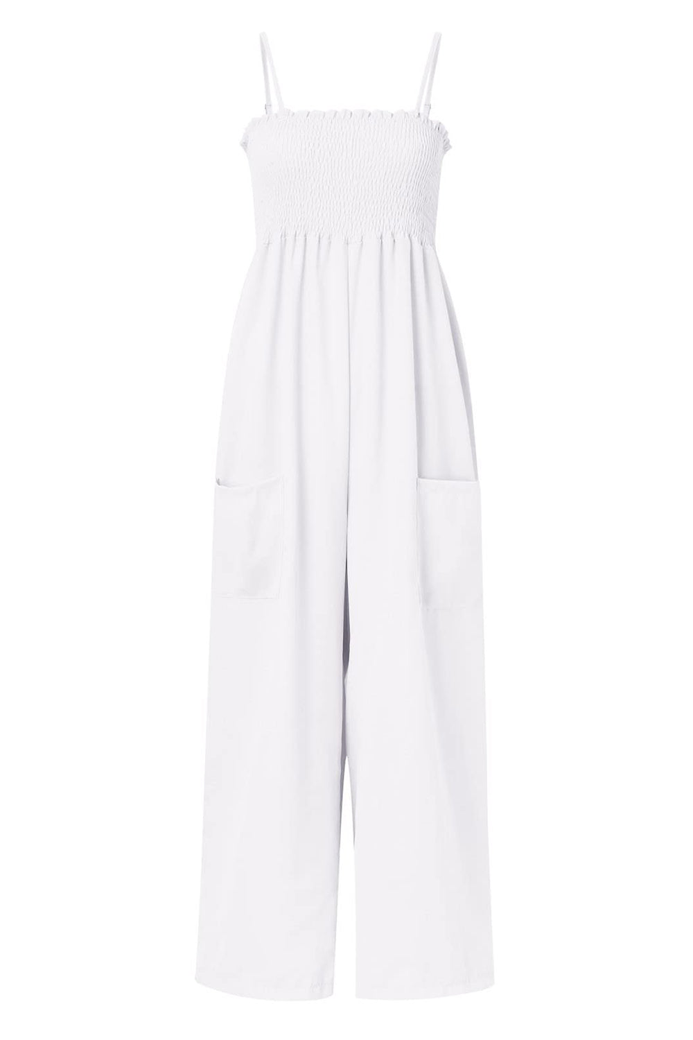 LIZAKOSHT  -  Smocked Spaghetti Strap Wide Leg Jumpsuit