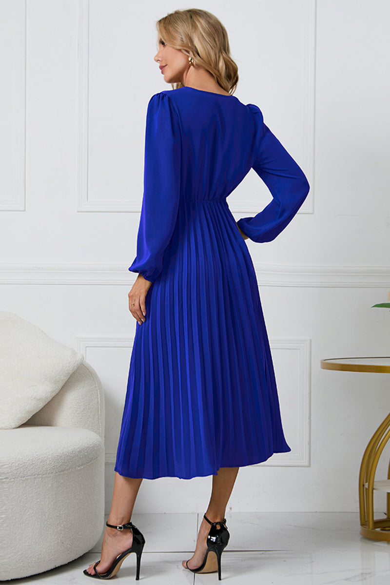 LIZAKOSHT  -  V-Neck Long Sleeve Tie Waist Midi Dress