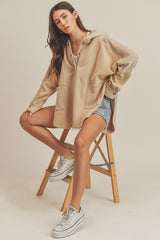 LIZAKOSHT  -  Slit Half Snap Oversize Hoodie