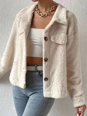 LIZAKOSHT  -  Collared Neck Button Up Jacket with Decorative Pocket Flaps