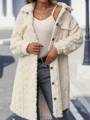 LIZAKOSHT  -  Fuzzy Button Up Long Sleeve Longline Coat