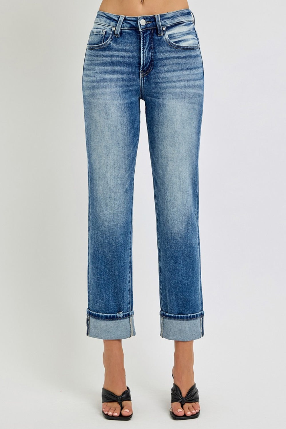 LIZAKOSHT  -  Full Size High Rise Crop Straight Roll Up Jeans