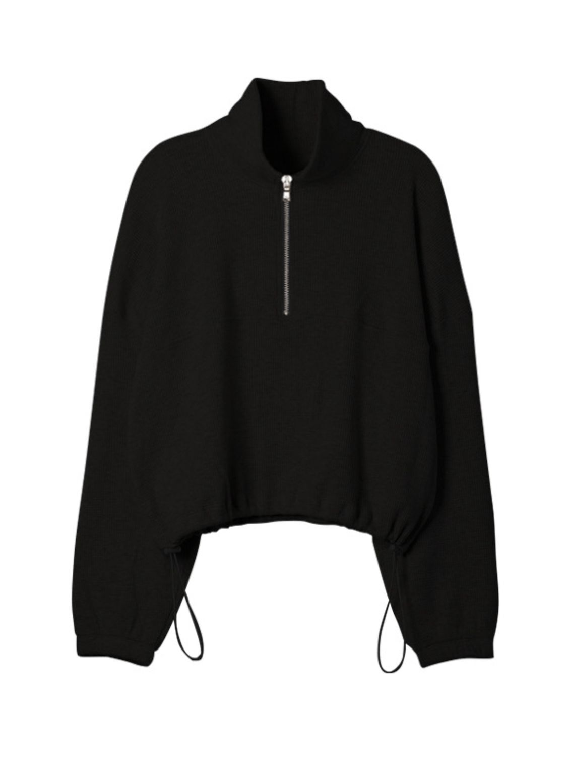 LIZAKOSHT  -  Waffle Knit Drawstring Half Zip Long Sleeve Sweatshirt