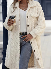 LIZAKOSHT  -  Fuzzy Button Up Long Sleeve Longline Coat
