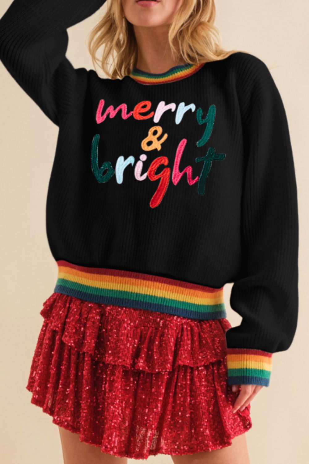 LIZAKOSHT  -  MERRY & BRIGHT Ribbed Round Neck Sweater