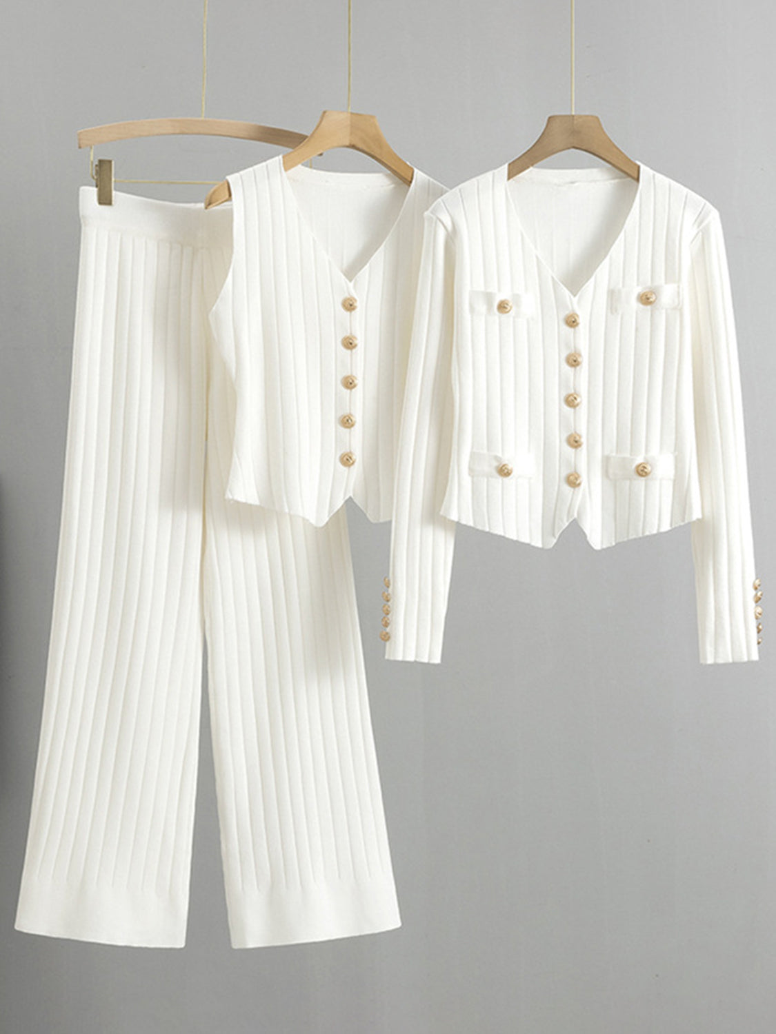 LIZAKOSHT  -  V-Neck Tank, Cardigan and Pants Three-Piece Sweater Set