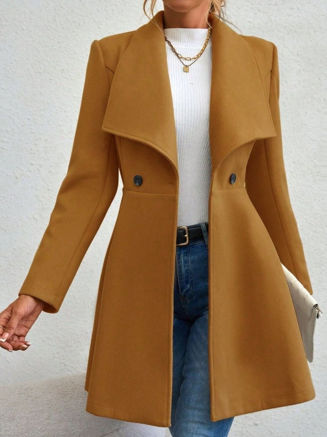 LIZAKOSHT  -  Collared Neck Button Up Long Sleeve Coat
