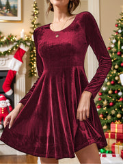 LIZAKOSHT  -  Round Neck Long Sleeve Knee Length Dress