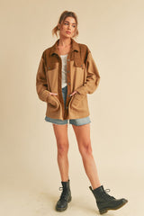 LIZAKOSHT  -  Two Tone Button Up Jacket with Pockets