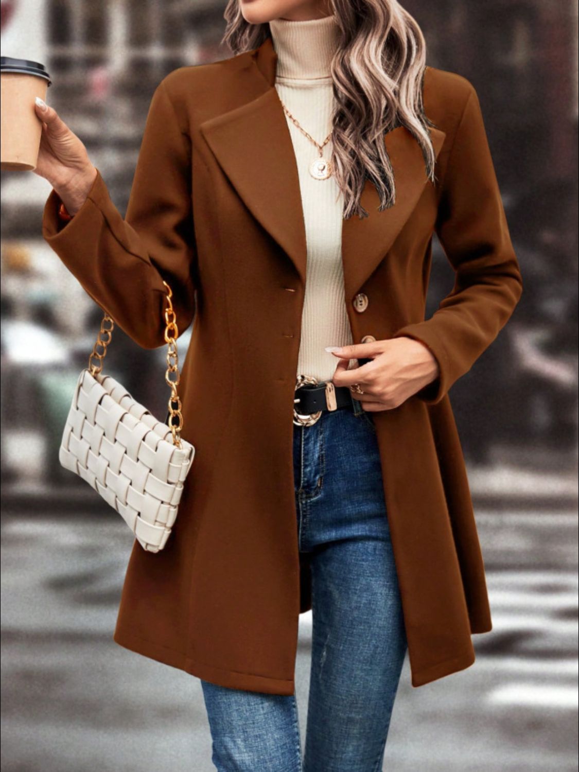 LIZAKOSHT  -  Collared Neck Button Up Long Sleeve Coat