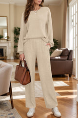 LIZAKOSHT  -  Round Neck Long Sleeve Top and Pants Set