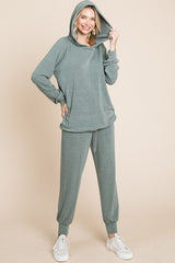 LIZAKOSHT  -  Super Lady Full Size Long Sleeve Hoodie and Tied Pants Set