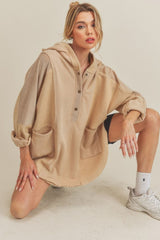 LIZAKOSHT  -  Slit Half Snap Oversize Hoodie