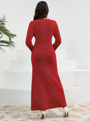LIZAKOSHT  -  Ruched Round Neck Long Sleeve Dress