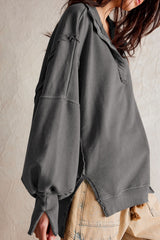 LIZAKOSHT  -  Exposed Seam Side Slit Long Sleeve Sweatshirt