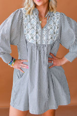 LIZAKOSHT  -  Tied Floral Printed Striped Long Sleeve Dress