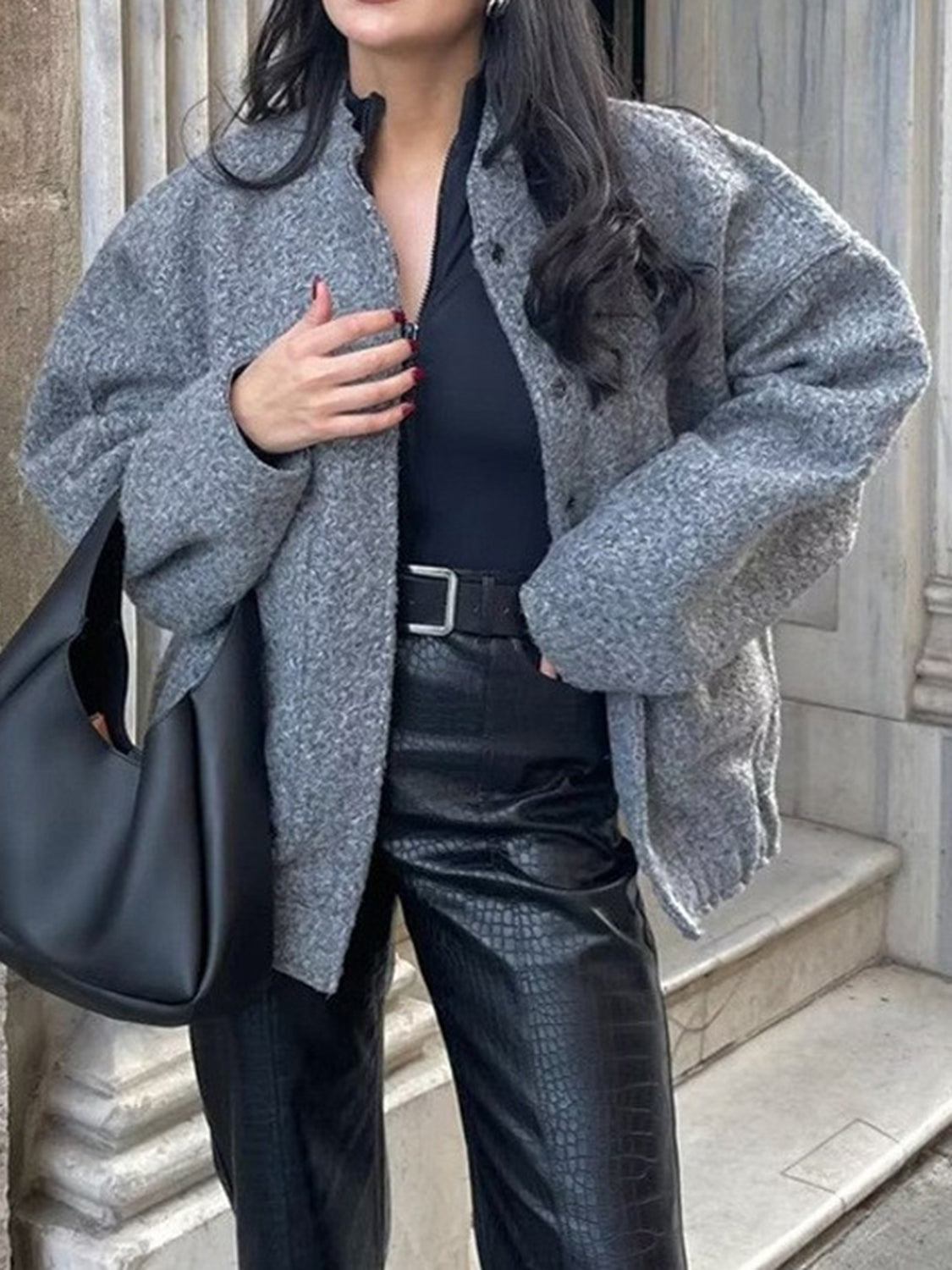 LIZAKOSHT  -  Full Size Snap Down Drop Shoulder Jacket