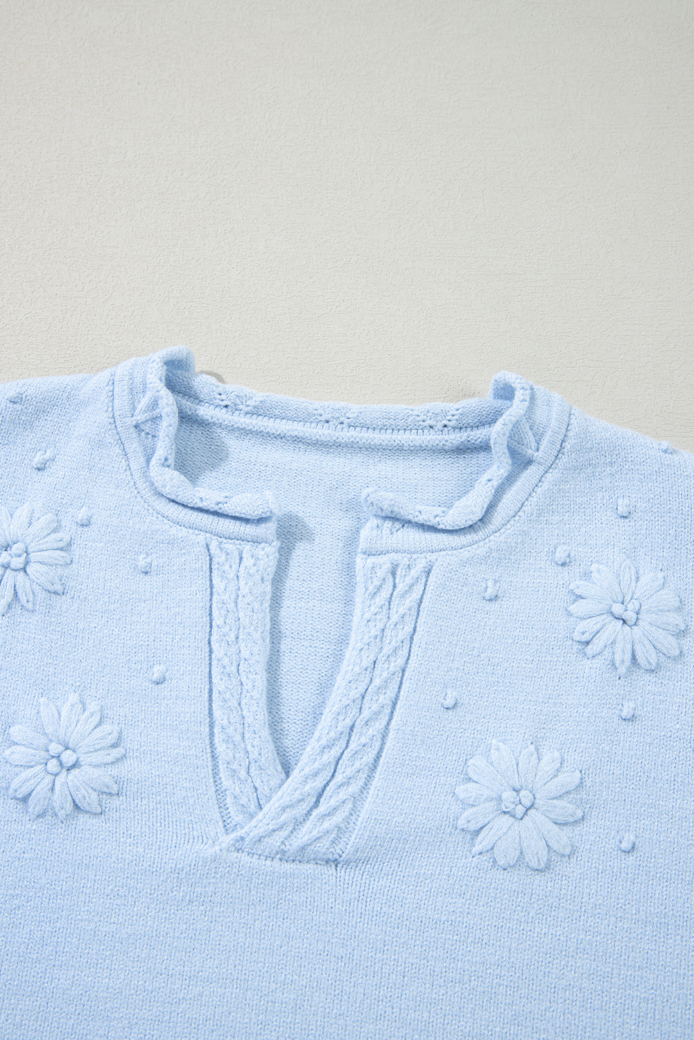 LIZAKOSHT  -  Daisy Notched Long Sleeve Sweater