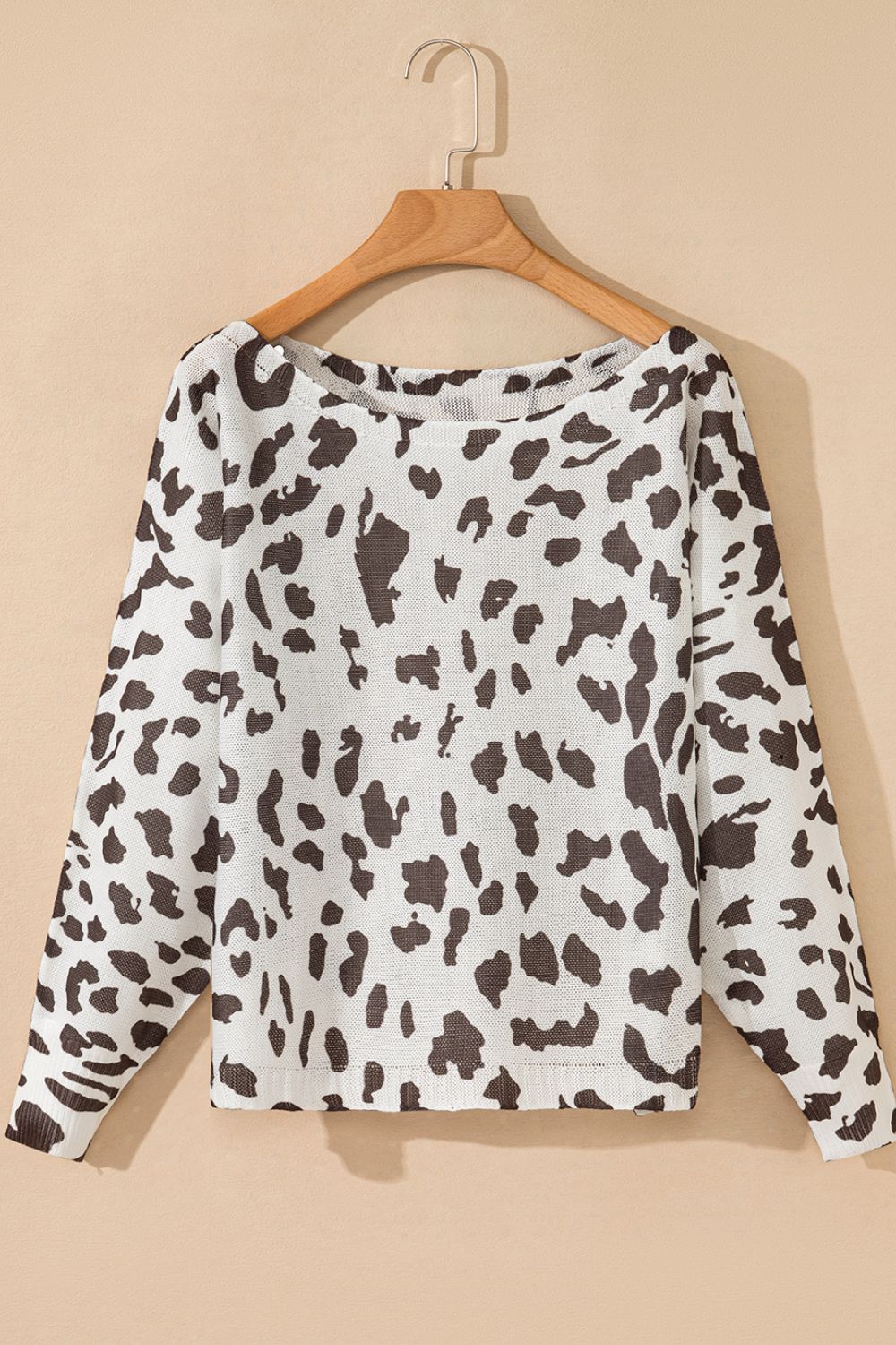 LIZAKOSHT  -  Leopard Boat Neck Long Sleeve Knit Top
