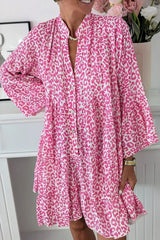 LIZAKOSHT  -  Leopard Notched Long Sleeve Shirt Dress