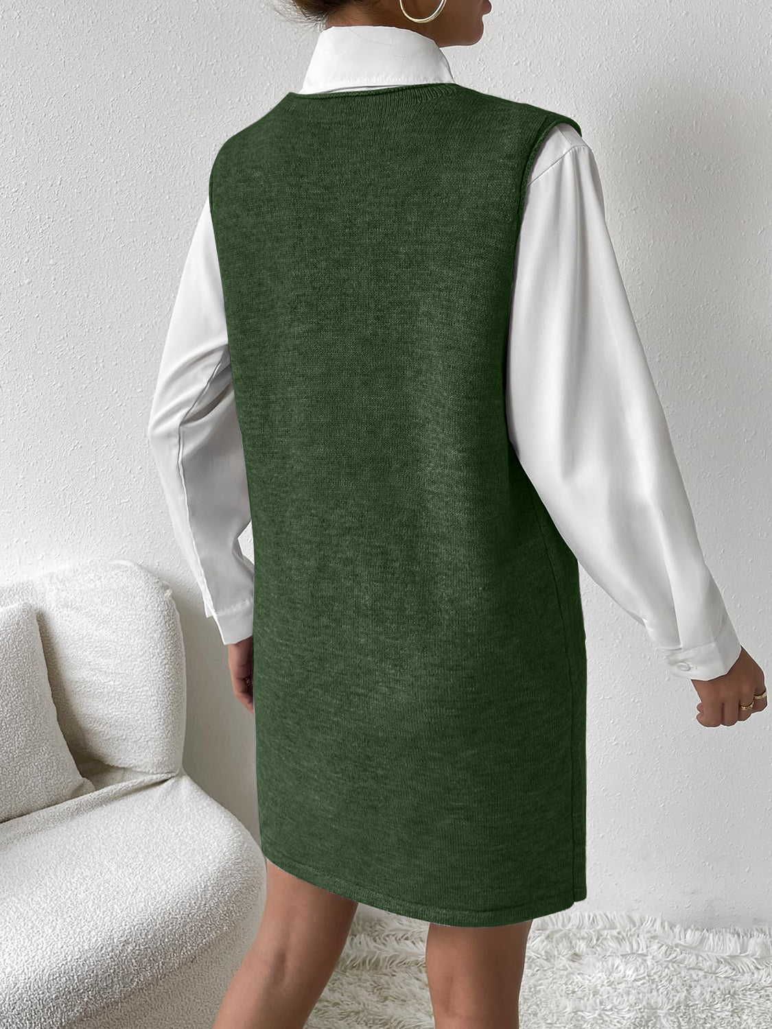 LIZAKOSHT  -  V-Neck Sleeveless Sweater Dress with Pockets
