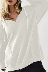 LIZAKOSHT  -  Exposed Seam Drawstring Long Sleeve Hoodie