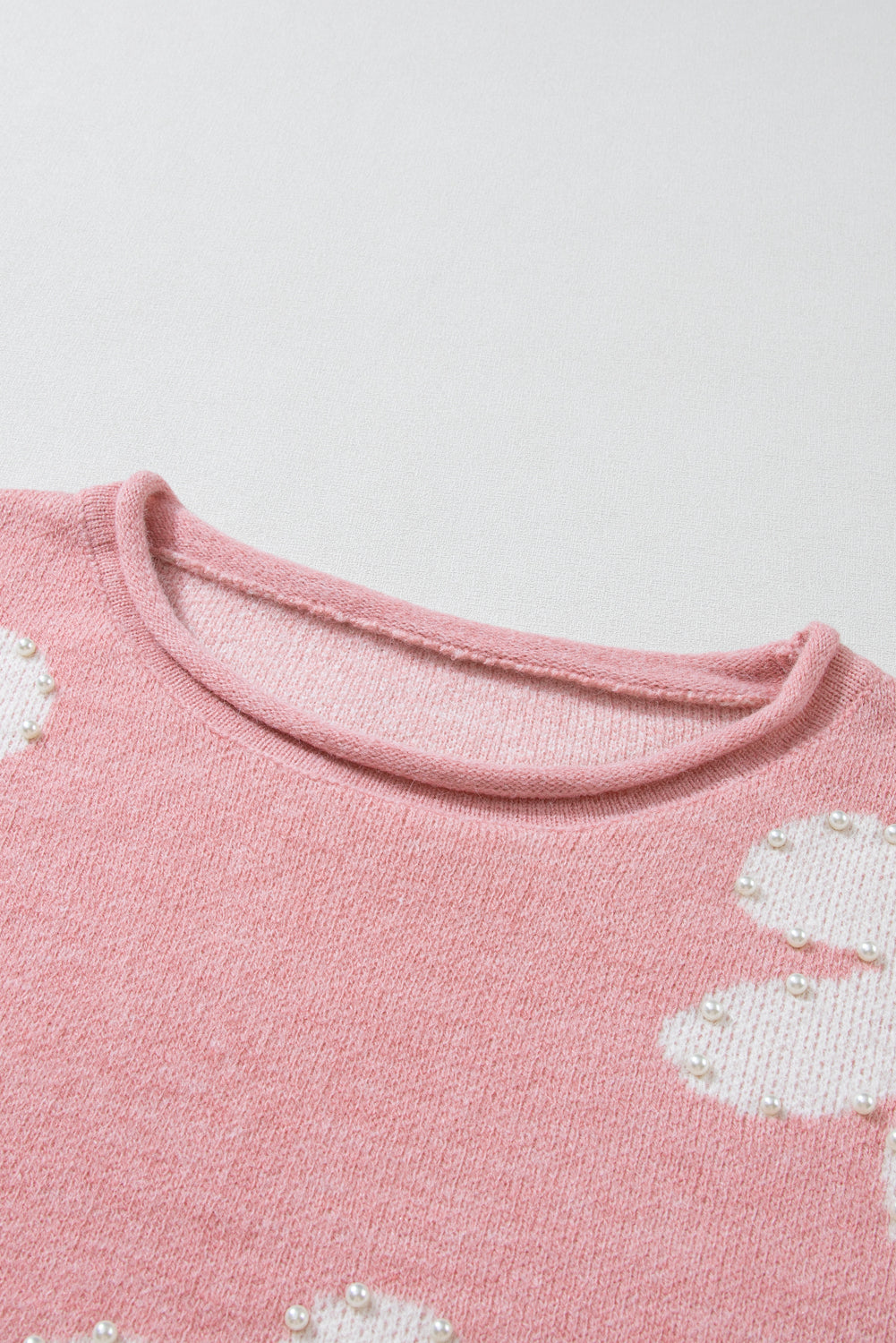LIZAKOSHT  -  Pearl Trim Flower Round Neck Sweater