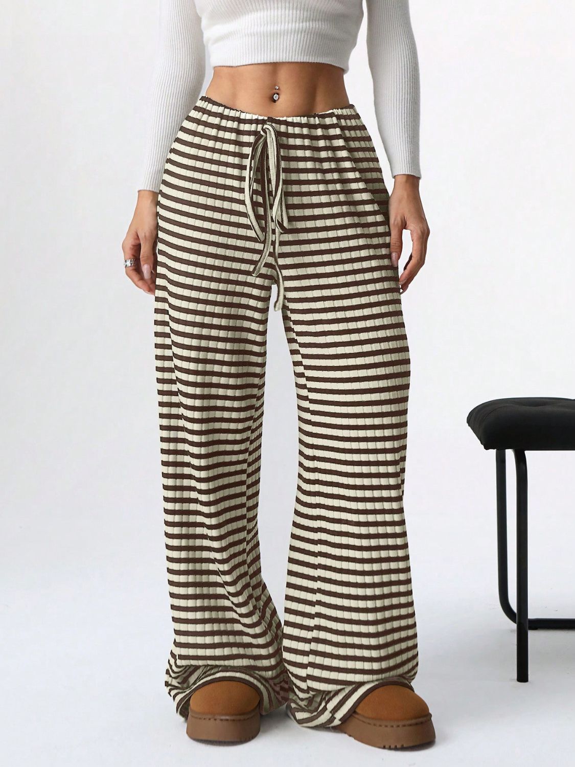 LIZAKOSHT  -  Tied Striped Wide Leg Pants