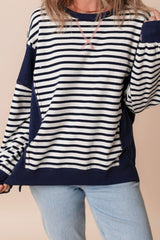 LIZAKOSHT  -  Exposed Seam Striped Long Sleeve Sweatshirt