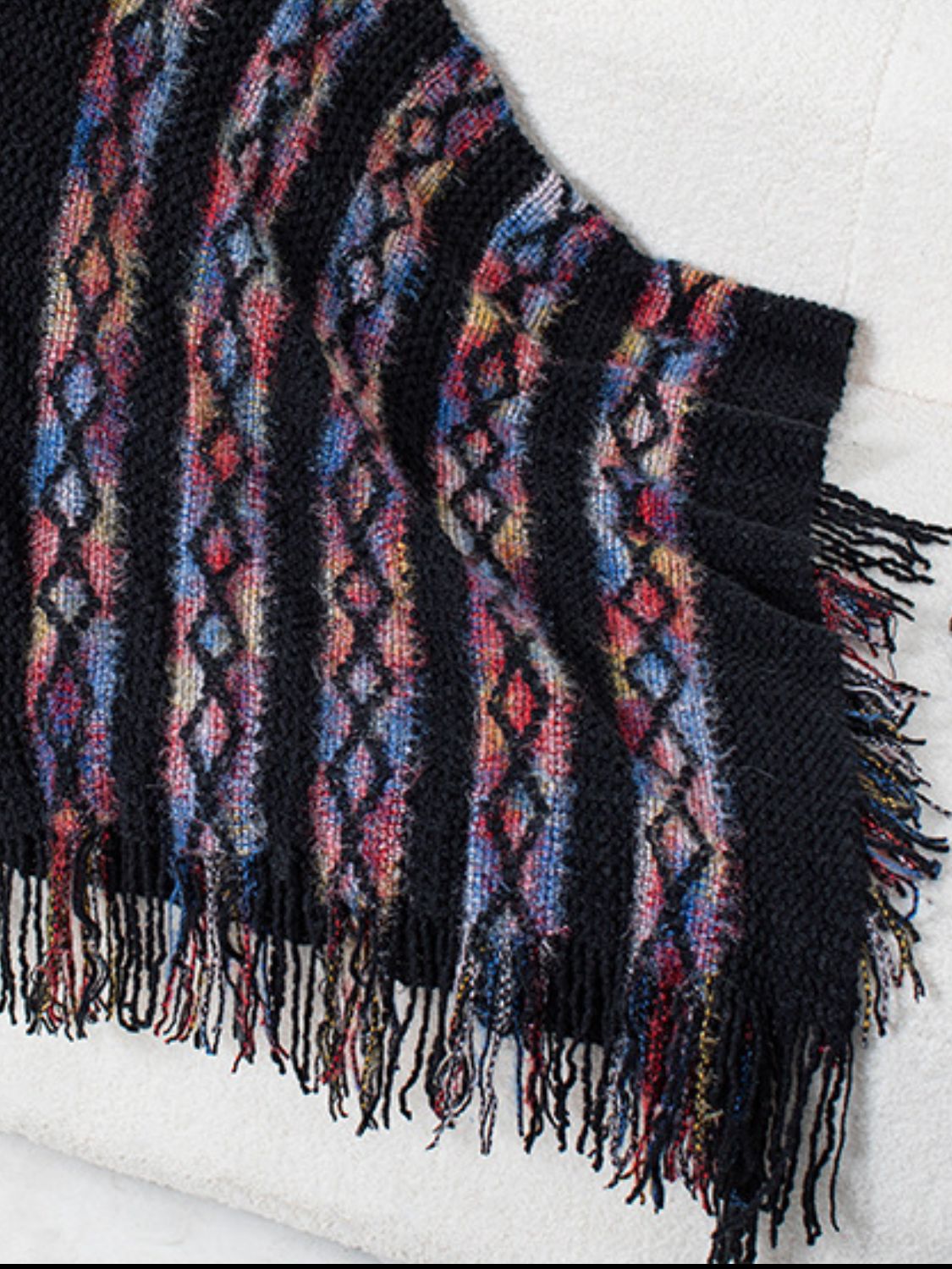 LIZAKOSHT  -  Fringe Contrast Hooded Poncho