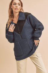 LIZAKOSHT  -  Two Tone Half Zip Fleece Sweatshirt