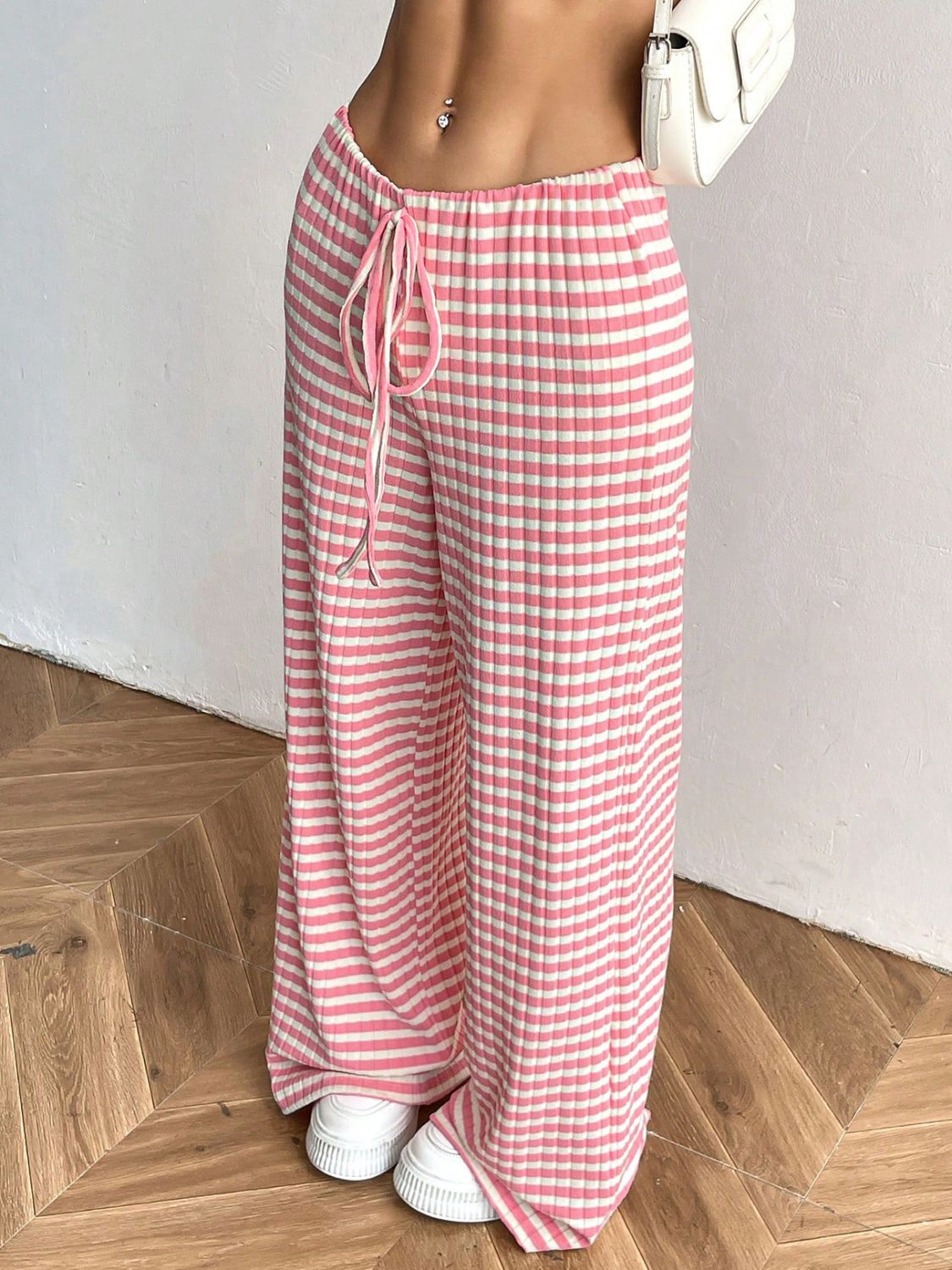 LIZAKOSHT  -  Tied Striped Wide Leg Pants
