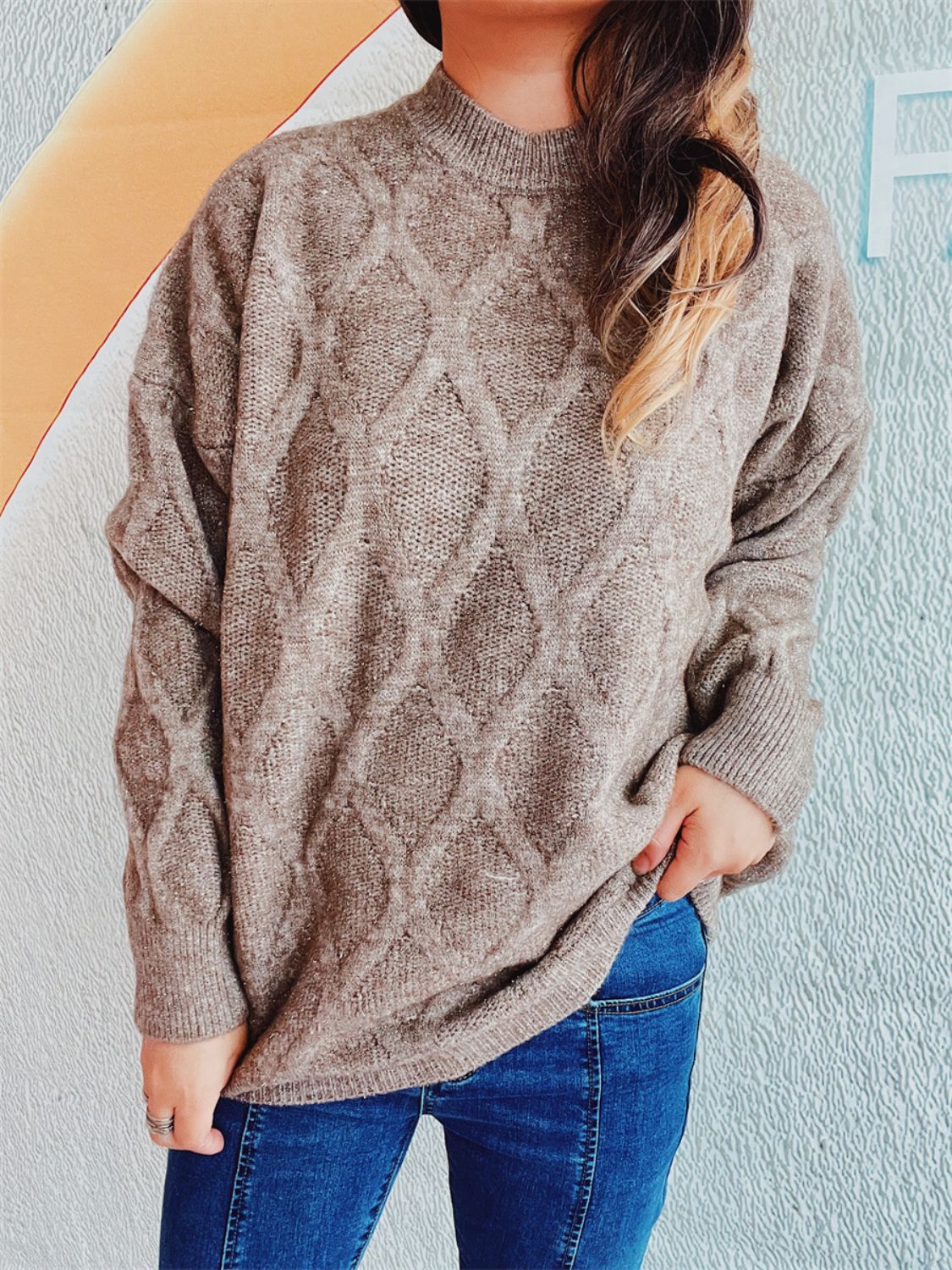 LIZAKOSHT  -  Diamond Round Neck Long Sleeve Sweater