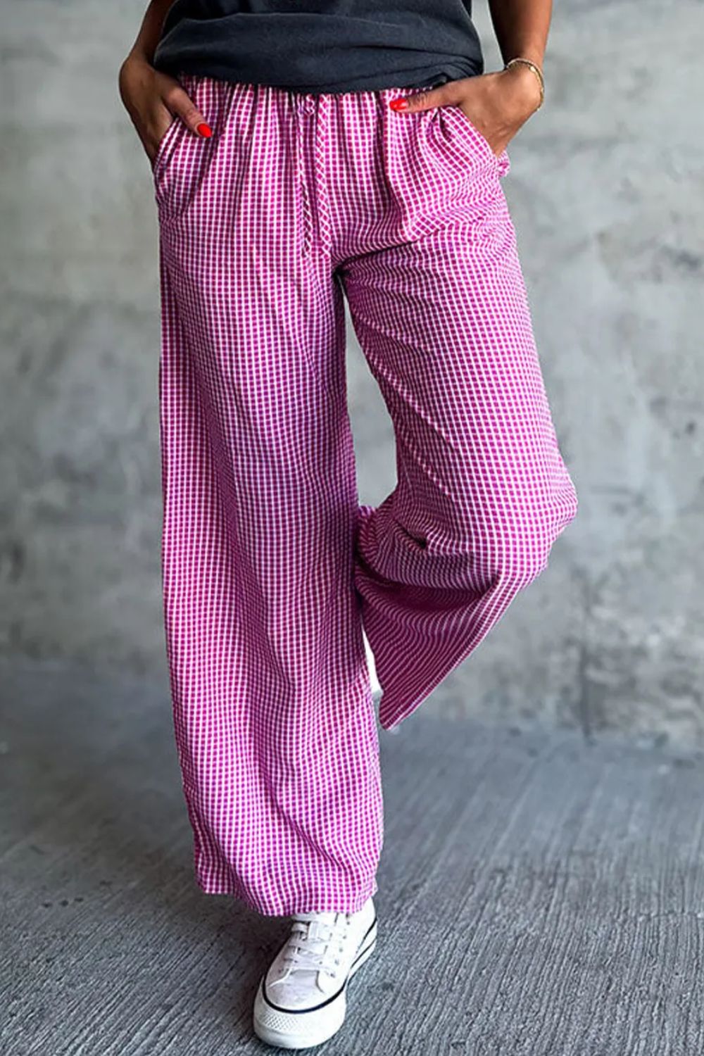 LIZAKOSHT  -  Plaid Wide Leg Pants with Pockets
