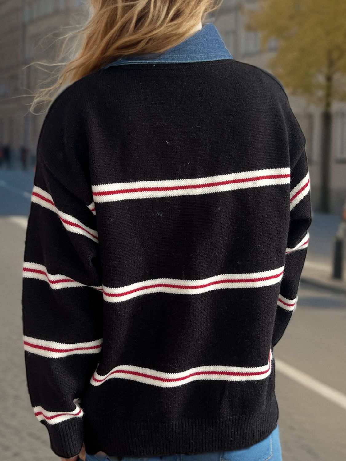 LIZAKOSHT  -  Contrast Stripes Round Neck Long Sleeve Sweater