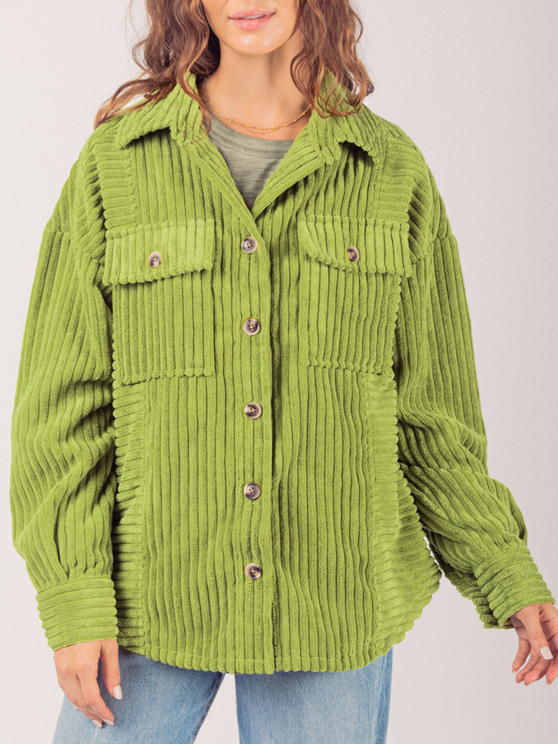 LIZAKOSHT  -  Button Up Long Sleeve Corduroy Jacket