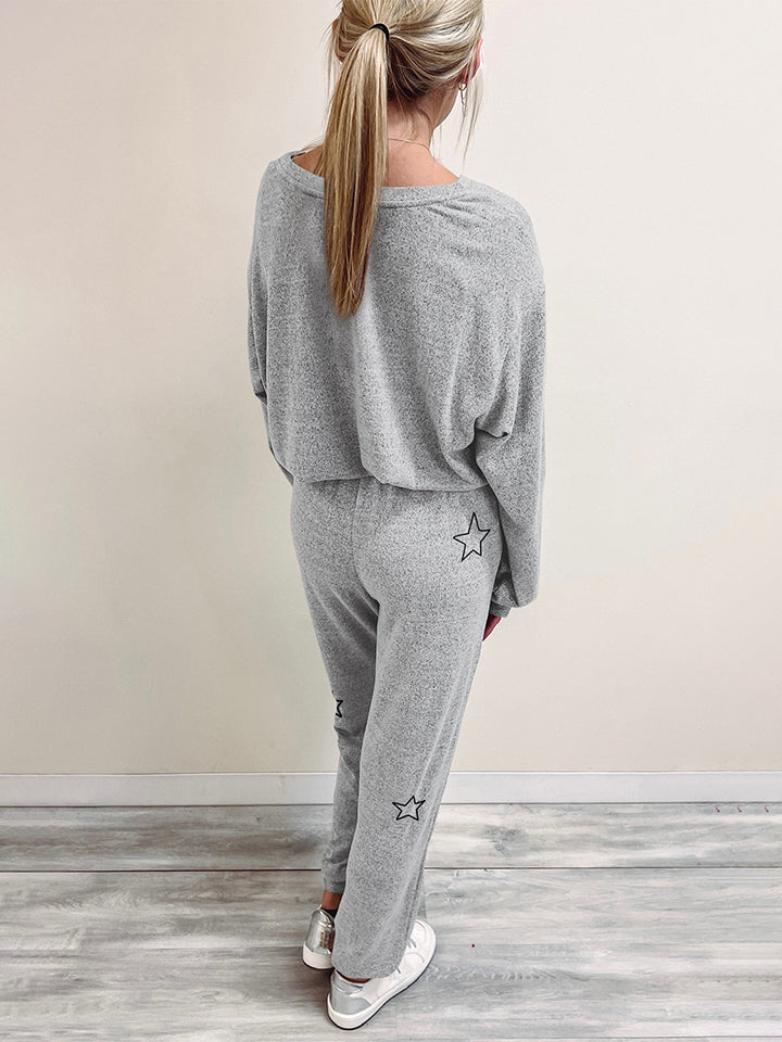 LIZAKOSHT  -  Star Print Long Sleeve Top and Pants Lounge Set