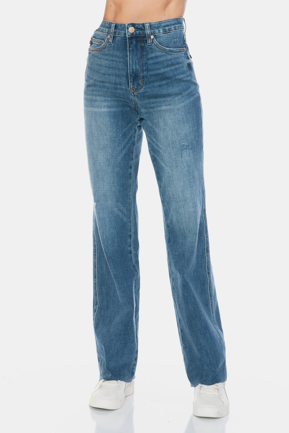 LIZAKOSHT  -  Judy Blue Full Size Tummy Control Cut Raw Hem Straight Jeans