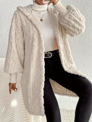 LIZAKOSHT  -  Open Front Long Sleeve Fuzzy Hooded Jacket