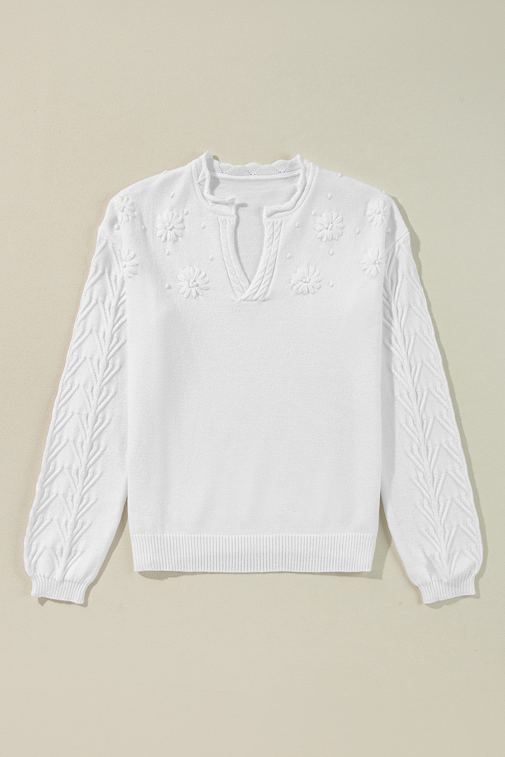 LIZAKOSHT  -  Daisy Notched Long Sleeve Sweater