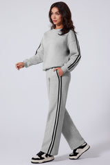 LIZAKOSHT  -  Side Striped Round Neck Top and Pants Active Set