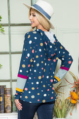 LIZAKOSHT  -  Full Size Polka Dot Drawstring Hoodie