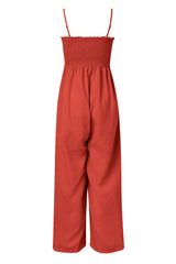 LIZAKOSHT  -  Smocked Spaghetti Strap Wide Leg Jumpsuit
