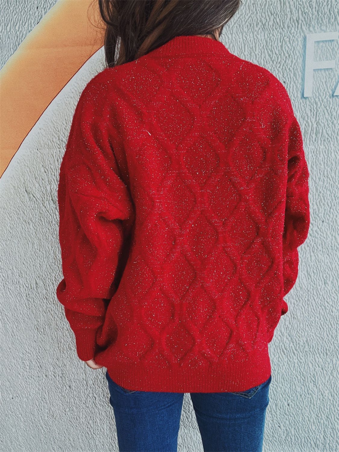 LIZAKOSHT  -  Diamond Round Neck Long Sleeve Sweater