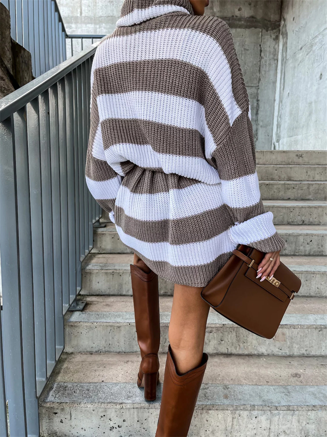 LIZAKOSHT  -  Striped Turtleneck Sweater Dress