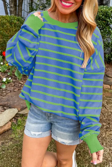 LIZAKOSHT  -  Striped Round Neck Long Sleeve Sweater
