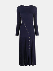 LIZAKOSHT  -  Openwork Round Neck Long Sleeve Sweater Dress