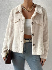 LIZAKOSHT  -  Collared Neck Button Up Jacket with Decorative Pocket Flaps