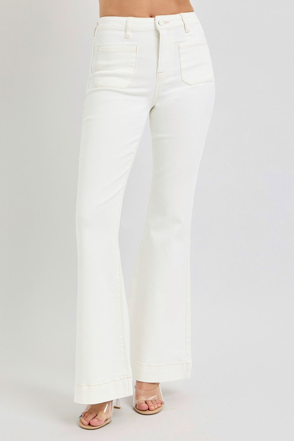 LIZAKOSHT  -  Full Size High Rise Front Patch Pocket Flare Jeans